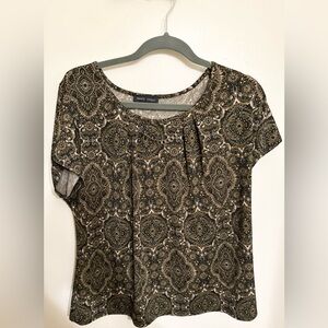 Mandy Evans Short Sleeve Brown Paisley Blouse, XL